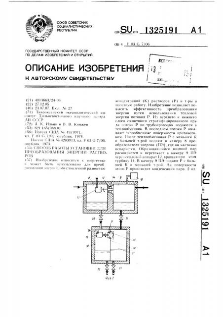 Способ работы установки для преобразования энергии растворов (патент 1325191)