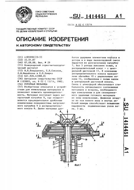 Роторная мельница (патент 1414451)