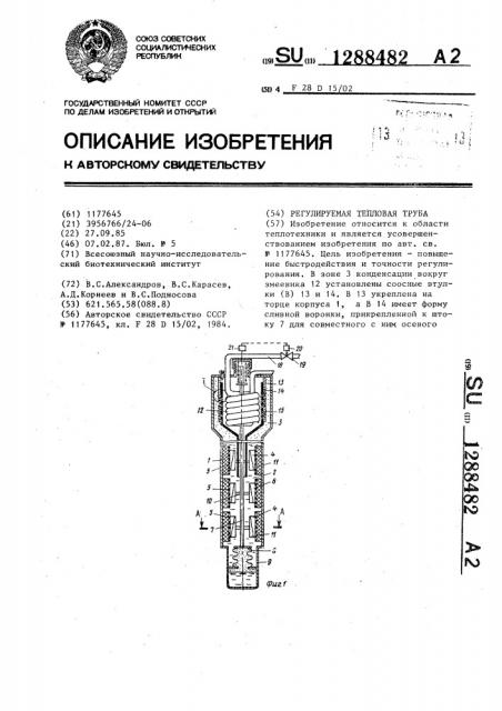 Регулируемая тепловая труба (патент 1288482)