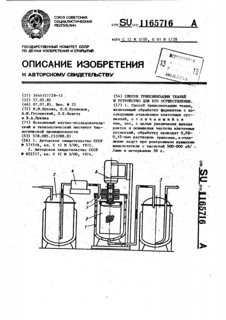 Способ трипсинизации ткани и устройство для его осуществления (патент 1165716)