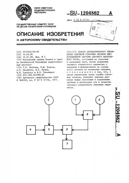 Способ автоматического управления обдувкой топочных экранов циркуляционной системы (патент 1204862)