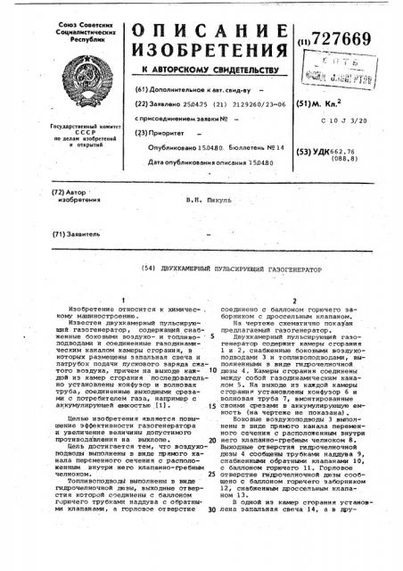 Двухкамерный пульсирующий газогенератор (патент 727669)