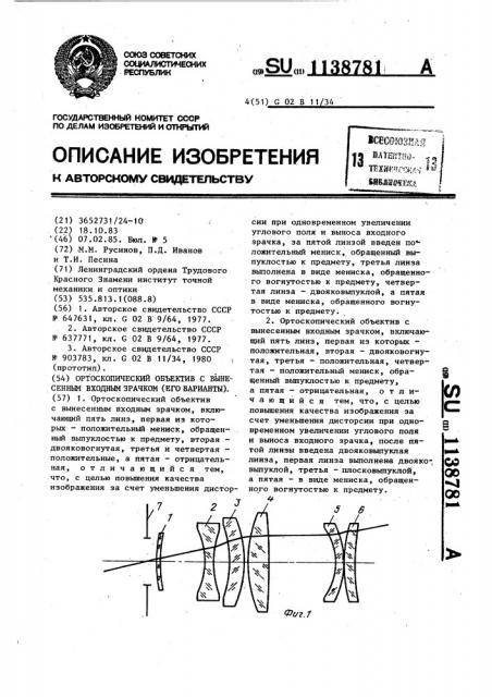 Ортоскопический объектив с вынесенным входным зрачком (его варианты) (патент 1138781)