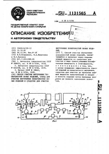 Способ очистки внутренних поверхностей полых изделий,стенд для очистки внутренних поверхностей полых изделий и средство для очистки внутренних поверхностей полых изделий (патент 1131565)