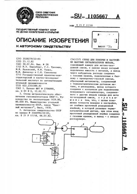 Стенд для поверки и настройки шахтных сигнализаторов метана (патент 1105667)