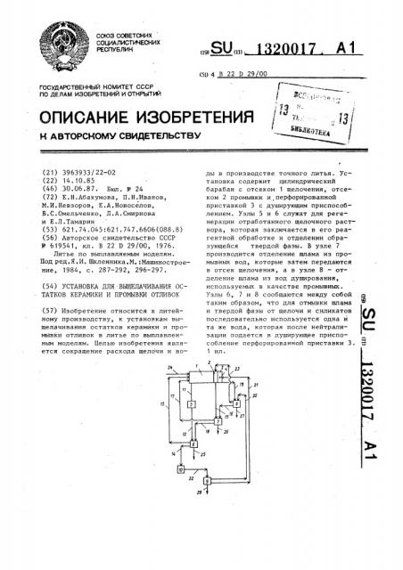 Установка для выщелачивания остатков керамики и промывки отливок (патент 1320017)