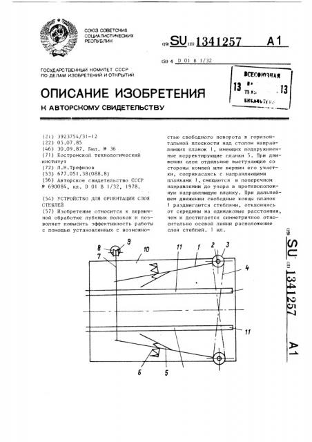 Устройство для ориентации слоя стеблей (патент 1341257)