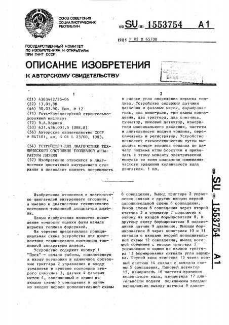 Устройство для диагностики технического состояния топливной аппаратуры дизеля (патент 1553754)