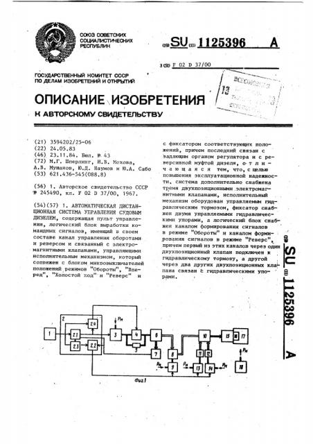 Автоматическая дистанционная система управления судовым дизелем (патент 1125396)