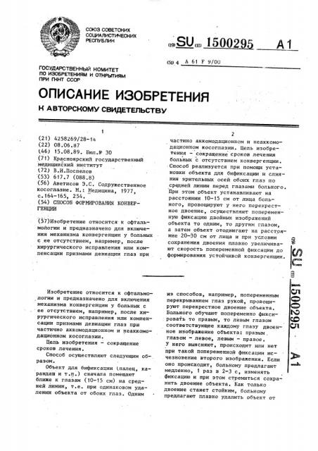 Способ формирования конвергенции (патент 1500295)