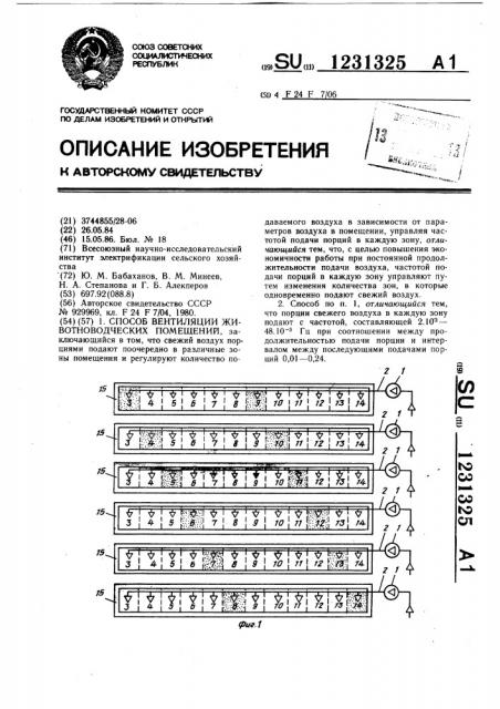 Способ вентиляции животноводческих помещений (патент 1231325)