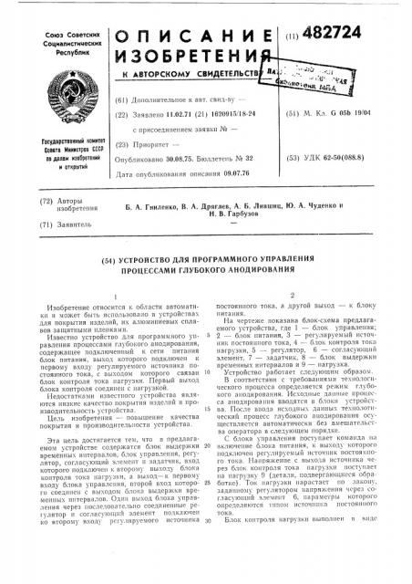Устройство для программного управления процессами глубокого анодирования (патент 482724)