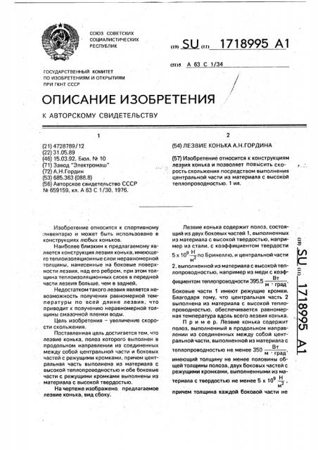 Лезвие конька а. н.гордина (патент 1718995)