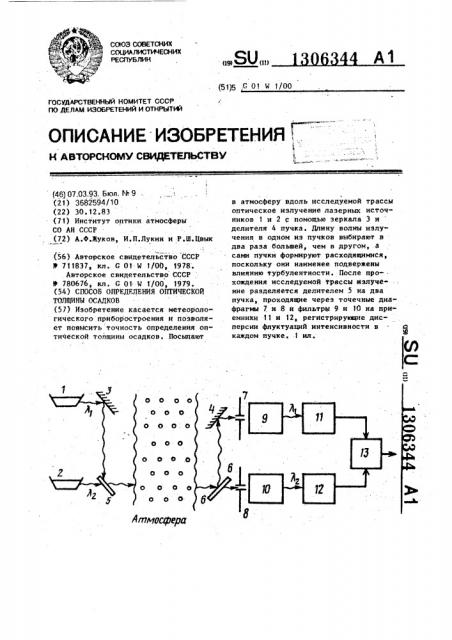 Способ определения оптической толщины осадков (патент 1306344)