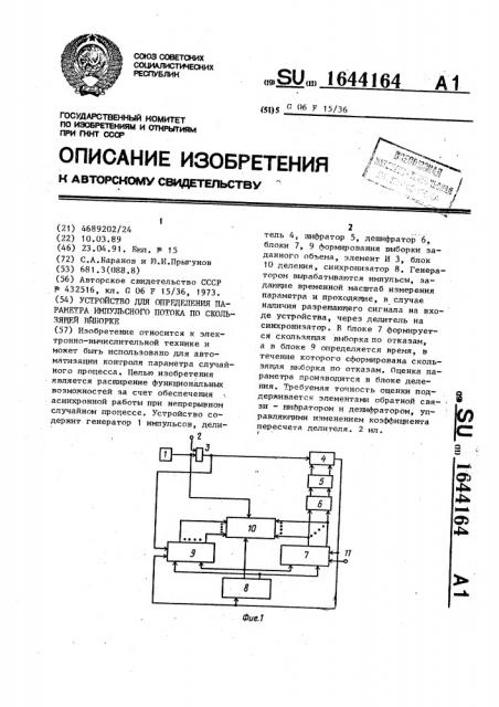 Устройство для определения параметра импульсного потока по скользящей выборке (патент 1644164)