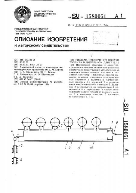 Система отключения подачи топлива в дизельном двигателе (патент 1580051)