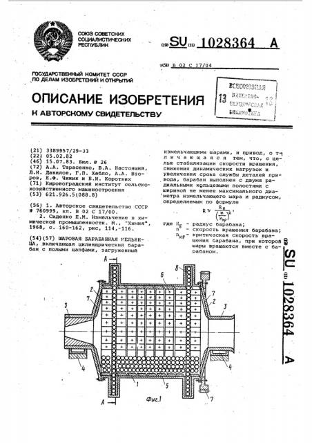 Шаровая барабанная мельница (патент 1028364)