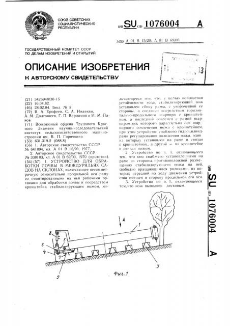 Устройство для обработки почвы в междурядьях садов на склонах (патент 1076004)