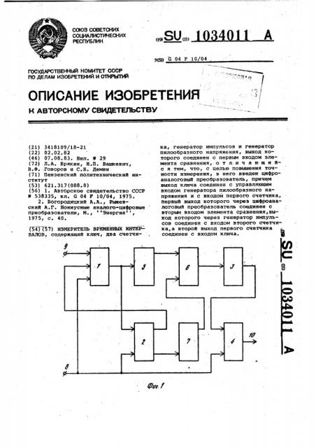 Измеритель временных интервалов (патент 1034011)