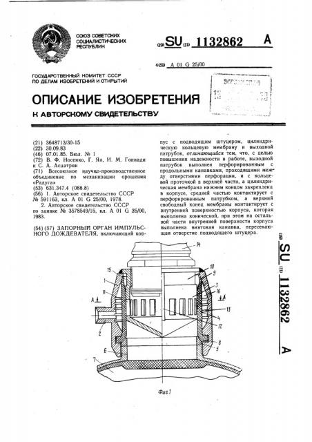 Запорный орган импульсного дождевателя (патент 1132862)