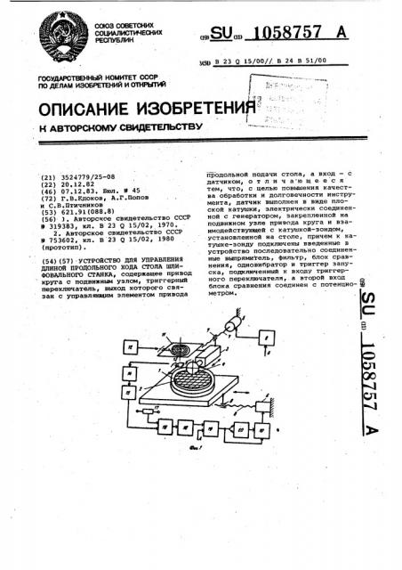 Устройство для управления длиной продольного хода стола шлифовального станка (патент 1058757)