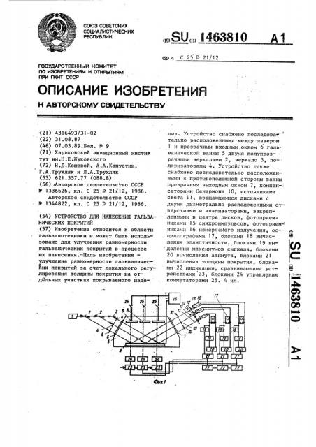 Устройство для нанесения гальванических покрытий (патент 1463810)