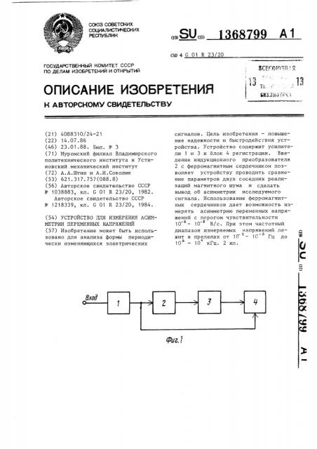 Устройство для измерения асимметрии переменных напряжений (патент 1368799)