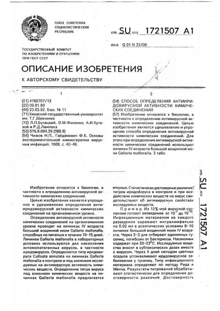 Способ определения антииридовирусной активности химических соединений (патент 1721507)