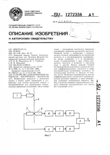 Устройство для измерения перекосов магнитного носителя (патент 1272356)