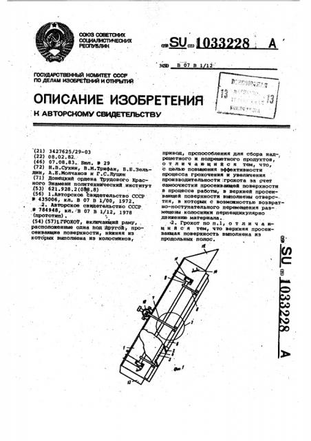 Грохот (патент 1033228)