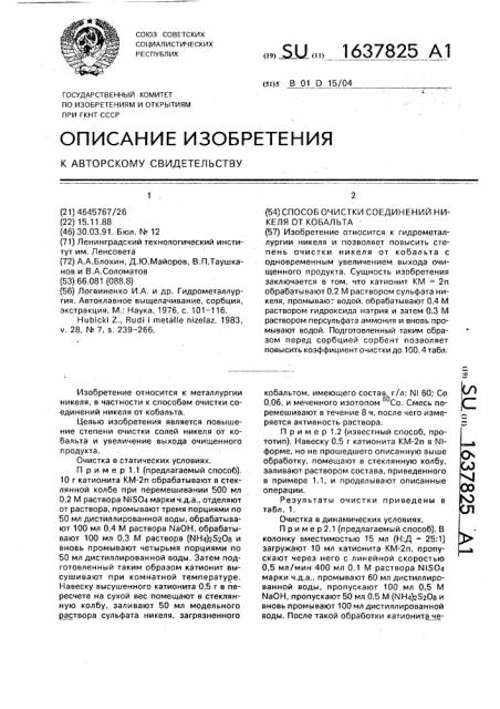 Способ очистки соединений никеля от кобальта (патент 1637825)