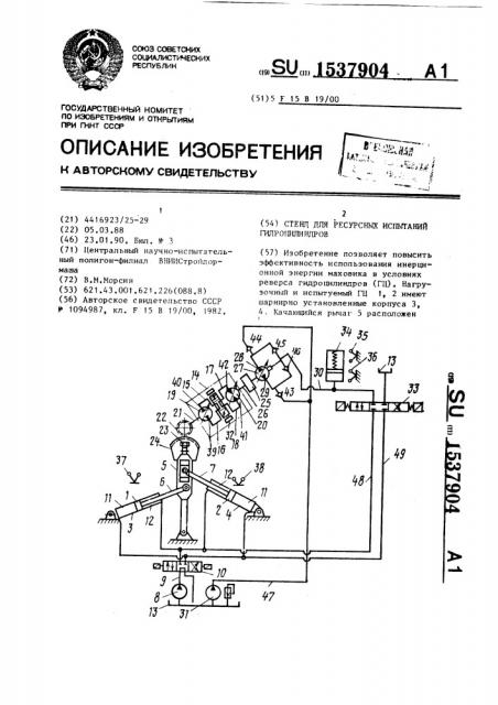 Стенд для ресурсных испытаний гидроцилиндров (патент 1537904)