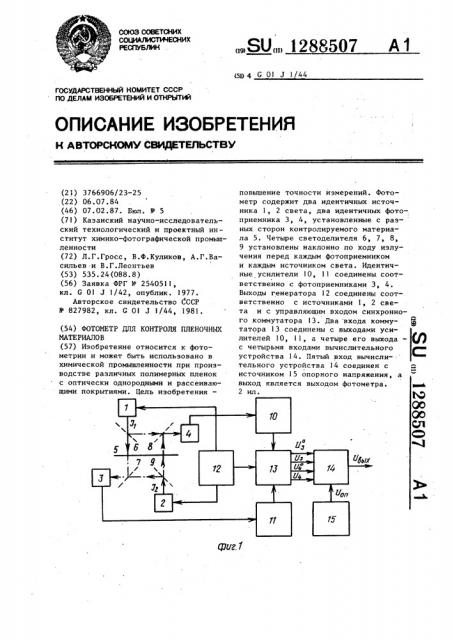 Фотометр для контроля пленочных материалов (патент 1288507)