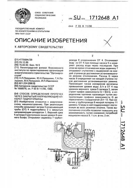 Способ определения протечек через закрытый направляющий аппарат гидротурбины (патент 1712648)