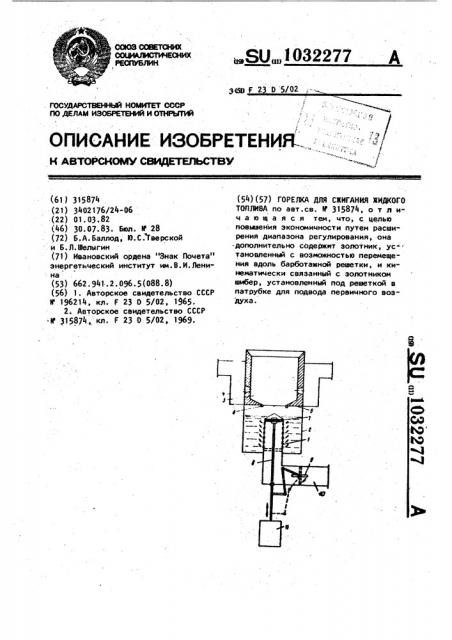 Горелка для сжигания жидкого топлива (патент 1032277)