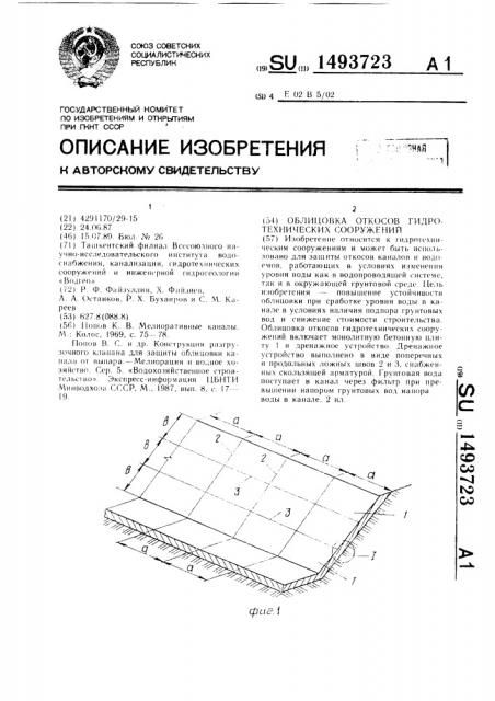 Облицовка откосов гидротехнических сооружений (патент 1493723)