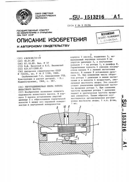 Упругодемпферная опора ротора лопастного насоса (патент 1513216)