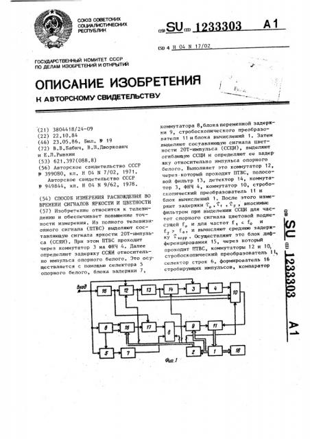 Способ измерения расхождения во времени сигналов яркости и цветности (патент 1233303)