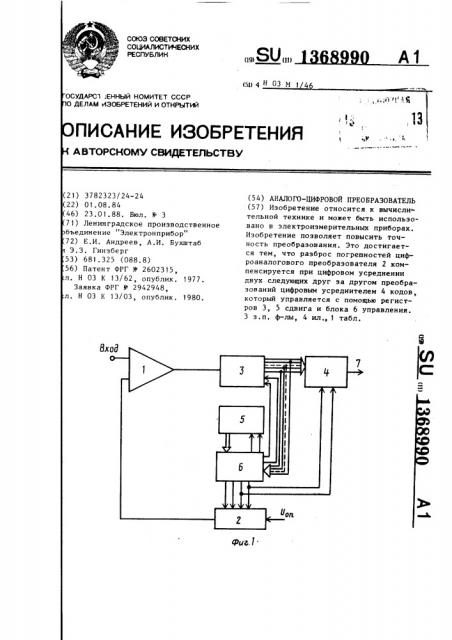 Аналого-цифровой преобразователь (патент 1368990)