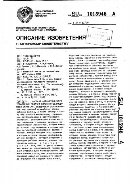 Система автоматического управления подачей смазочно- охлаждающей эмульсии (патент 1015946)