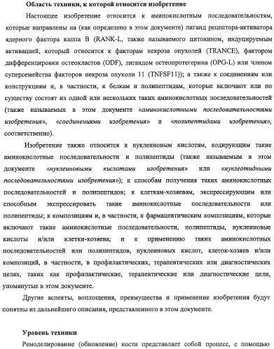 Аминокислотные последовательности, направленные на rank-l, и полипептиды, включающие их, для лечения заболеваний и нарушений костей (патент 2481355)