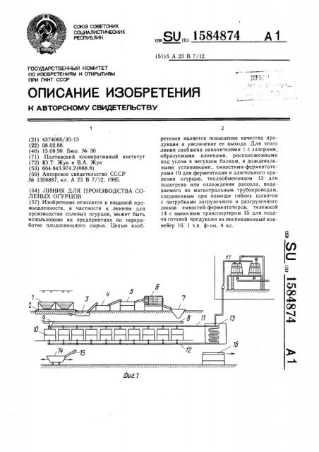 Линия для производства соленых огурцов (патент 1584874)