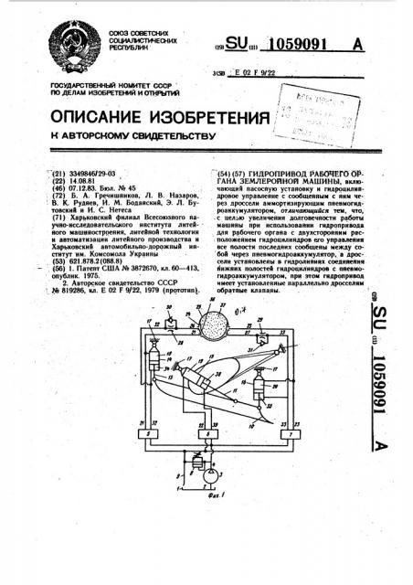 Гидропривод рабочего органа землеройной машины (патент 1059091)