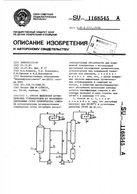 Способ выделения ароматических углеводородов из несконденсированных газов производства стирола (патент 1168545)