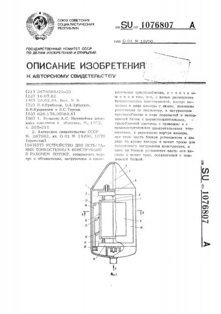 Устройство для испытания тонкостенных конструкций в рабочем потоке (патент 1076807)